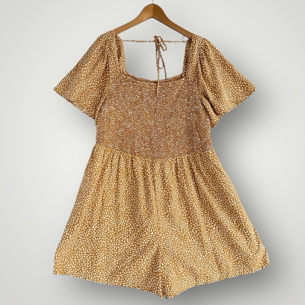Ava & Viv Mustard Yellow Printed Smocked Romper